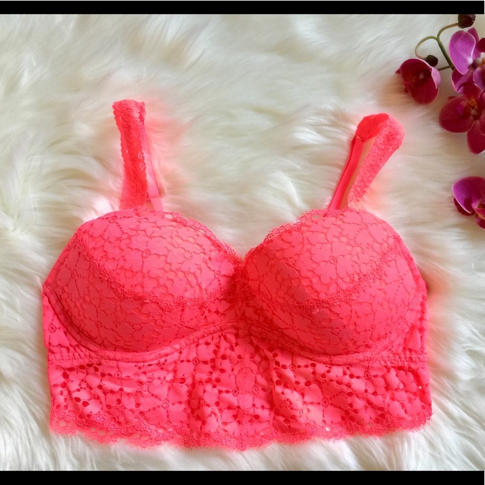 VS PINK Push-up Lace Bralette Neon Bright Pink M